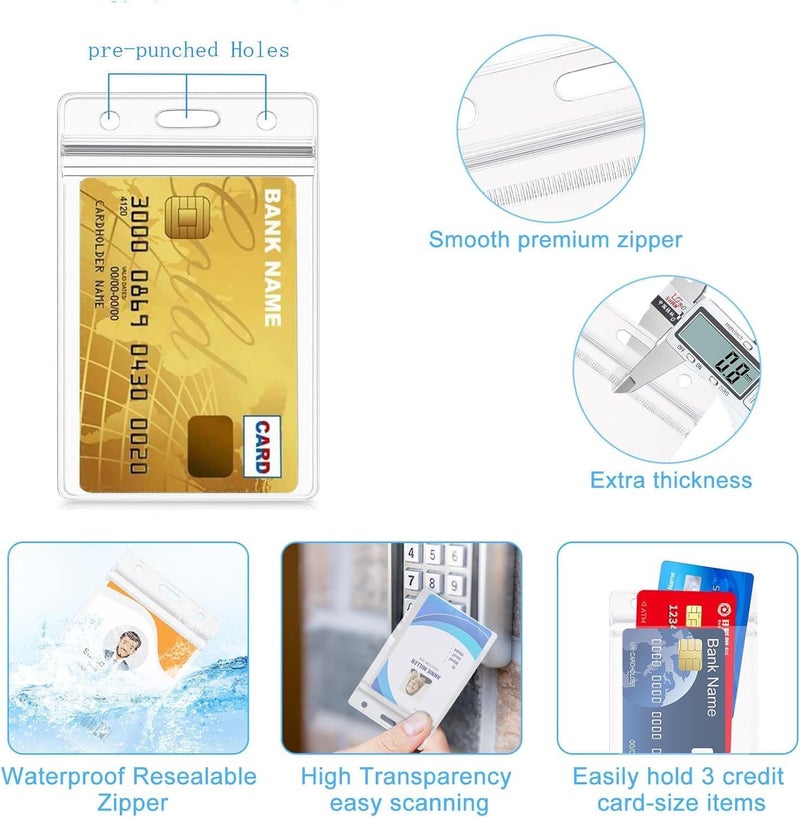 BEANPRECOY 20 Pcs Clear Card Holder, Clear Plastic Vertical Badge Holders, Name Tag Holders, PVC Dustproof Waterproof Resealable Zip ID Card Holder for Home, School, Office - Image 3