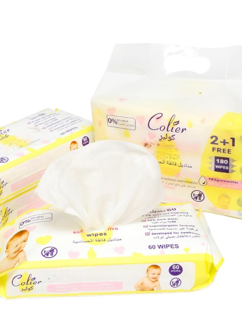 COLIER - Extra Sensitive wipes 2+1 FREE(180 Wipes) - Image 1
