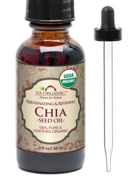 US Organic Chia Seed Oil Certified Organic Pure  Natural Cold Pressed Virgin Unrefined Sourced from Paraguay in Amber Glass Bottle wGlass Eyedropper 1 oz 30 ml