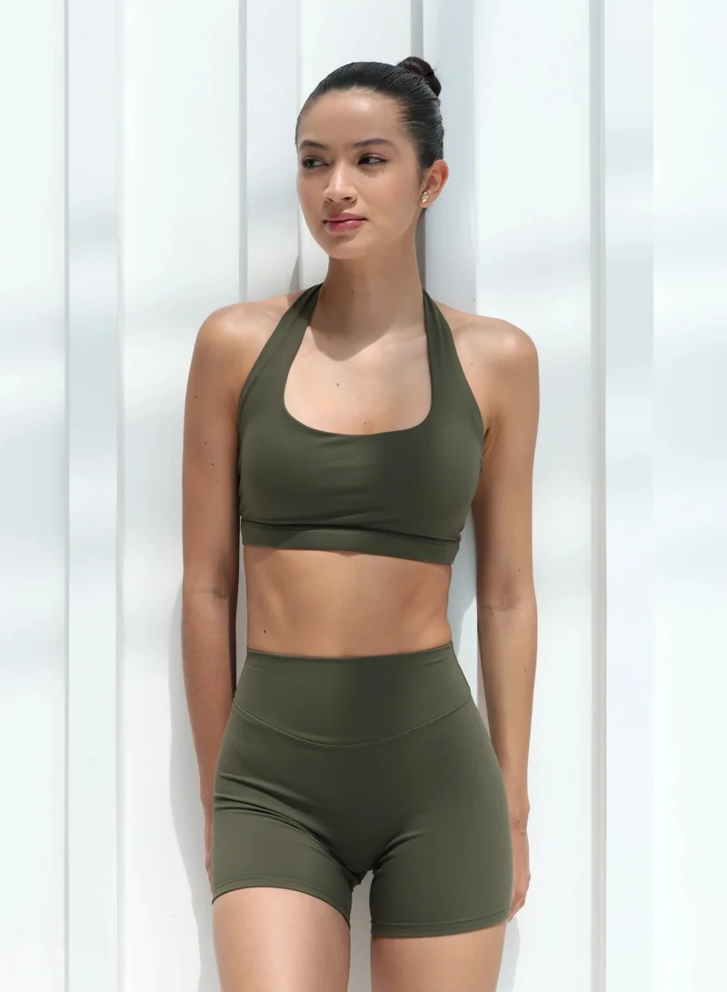 Mohuki Olive Green Active Halterneck Bra for Women | Best Price UAE