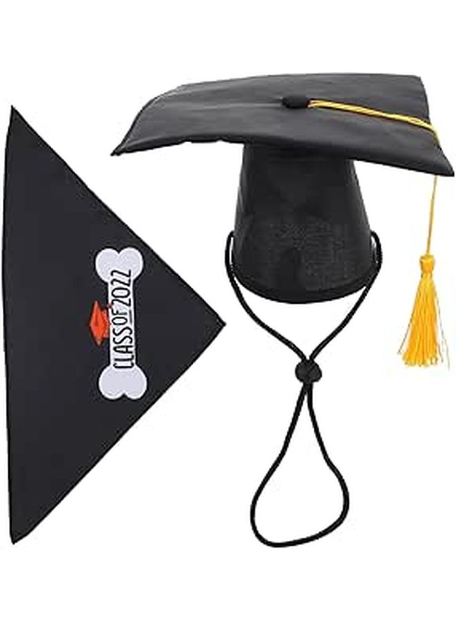 Pet Graduation Hat And Bandana Set Black Doctoral Cap With Tassel Triangle Towel For Dog Party Accessories - Image 1