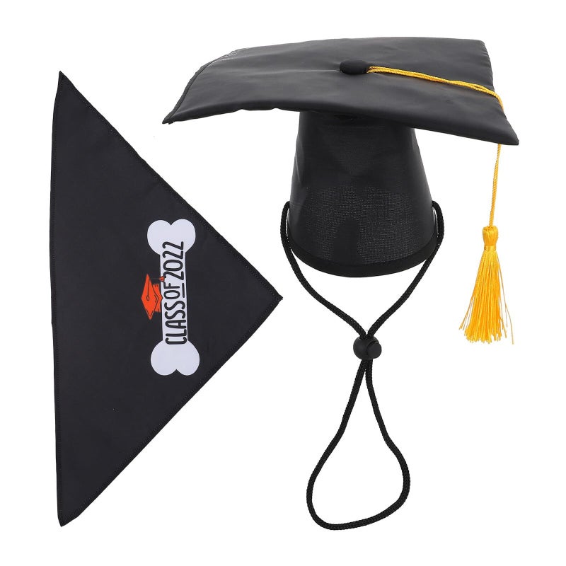 Pet Graduation Hat And Bandana Set Black Doctoral Cap With Tassel Triangle Towel For Dog Party Accessories - Image 2