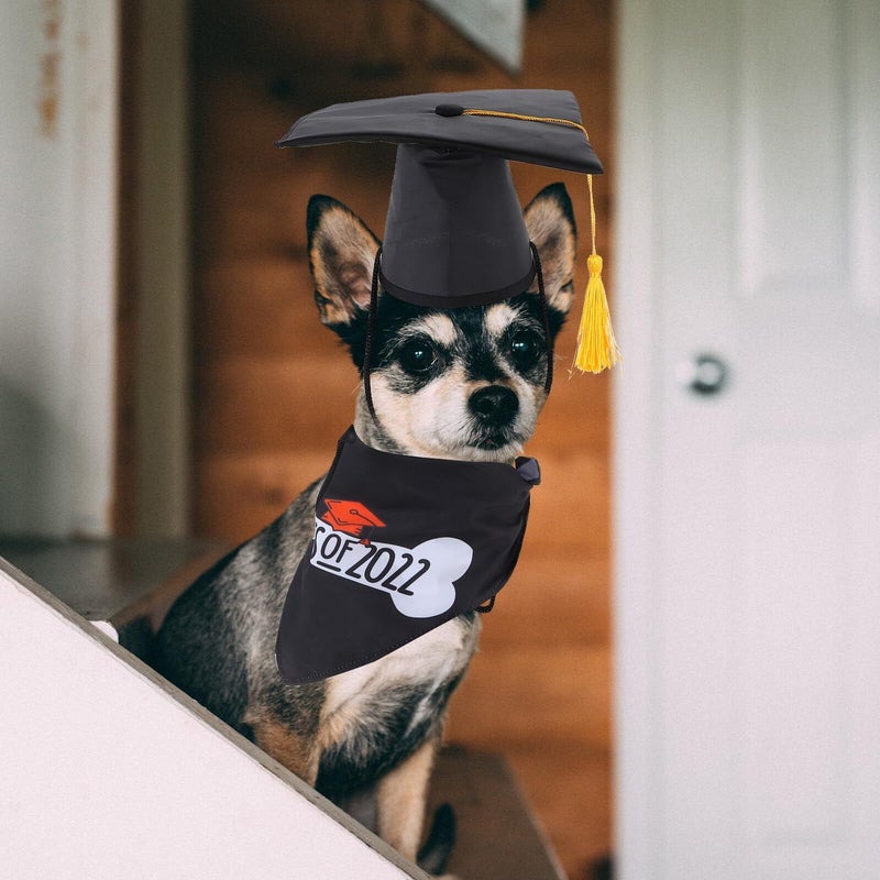 Pet Graduation Hat And Bandana Set Black Doctoral Cap With Tassel Triangle Towel For Dog Party Accessories - Image 5