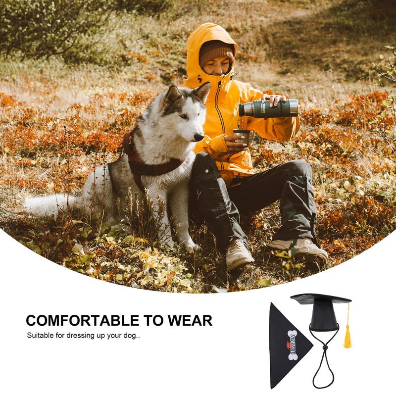 Pet Graduation Hat And Bandana Set Black Doctoral Cap With Tassel Triangle Towel For Dog Party Accessories - Image 3