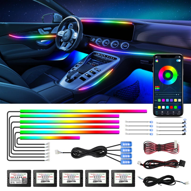 WEBUPAR Dreamcolor Acrylic Interior Car Lights 18 in 1 RGB Car LED Strip Lights with APP Control and 213 Color Modes Car Accessories Car Decorative Lights Neon Car Ambient Lighting Kits