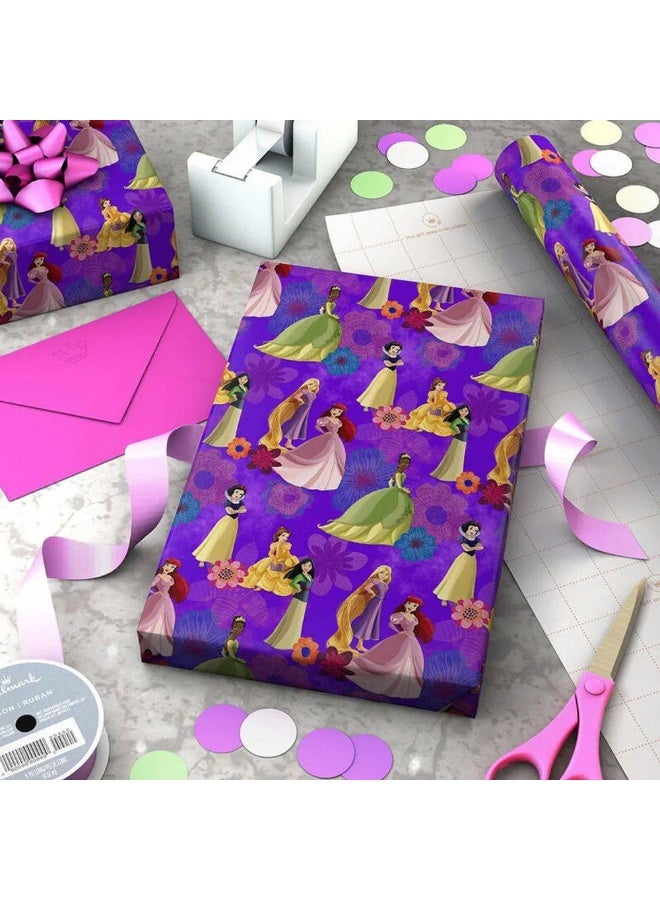 Hallmark Disney Princess Floral Gift Roll Wrap (2 m, Purple) - Image 2