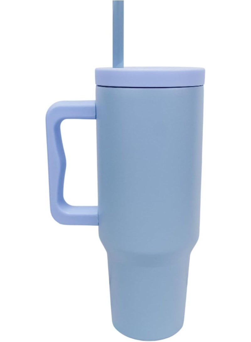 يو كيه آر كوب سفر معزول من الفولاذ المقاوم للصدأ سعة 40 أونصة من UKR بمقبض وقشة، زجاجة مياه ساخنة وباردة قابلة لإعادة الاستخدام، خالية من مادة BPA، ومقاومة للانسكاب، وتناسب حاملات الأكواب. - Image 1