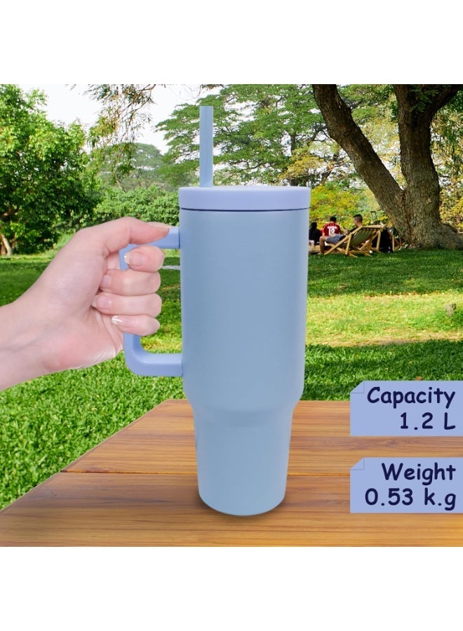 يو كيه آر كوب سفر معزول من الفولاذ المقاوم للصدأ سعة 40 أونصة من UKR بمقبض وقشة، زجاجة مياه ساخنة وباردة قابلة لإعادة الاستخدام، خالية من مادة BPA، ومقاومة للانسكاب، وتناسب حاملات الأكواب. - Image 5