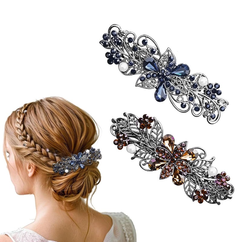 MAYCREATE 2Pcs Hair Accessories for Women Wedding Floral Hair Clips for Women Party Alloy Rhinestone Snap Barrettes Pin Stylish Gift for Woman Mothers Day Gift 35 inch - Image 1