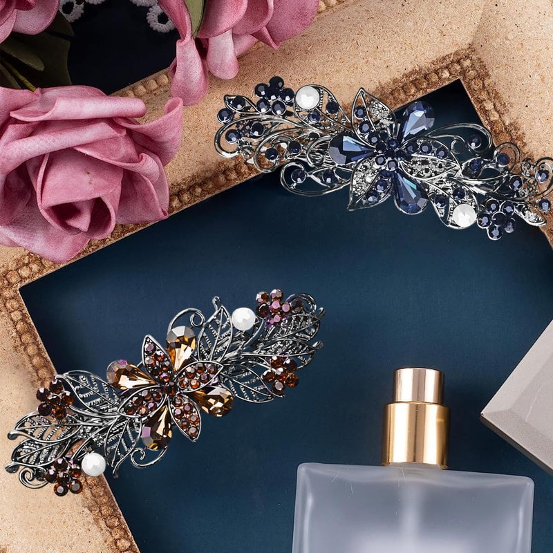 MAYCREATE 2Pcs Hair Accessories for Women Wedding Floral Hair Clips for Women Party Alloy Rhinestone Snap Barrettes Pin Stylish Gift for Woman Mothers Day Gift 35 inch - Image 4