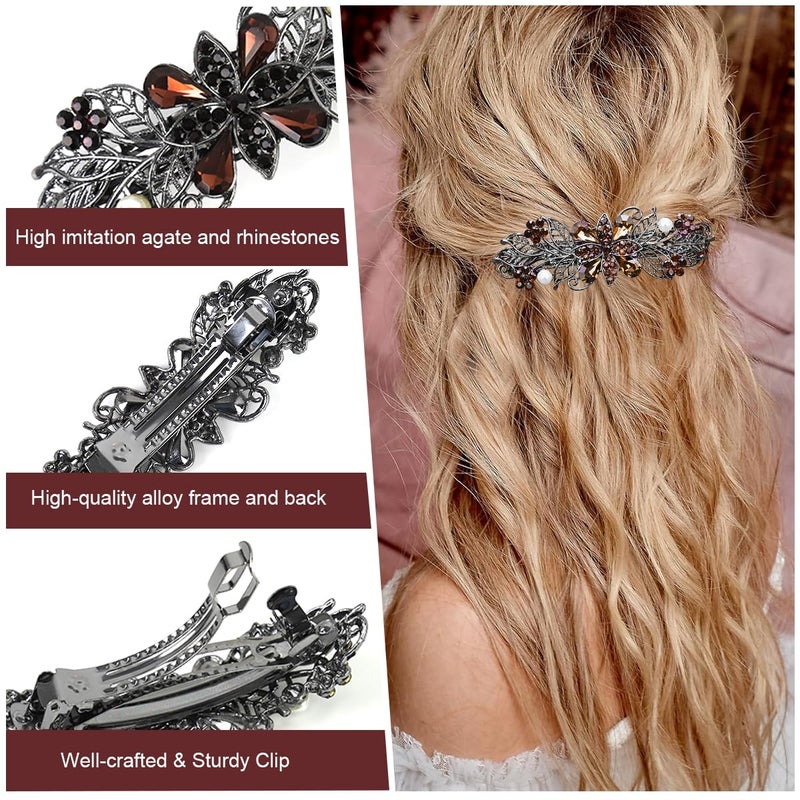 MAYCREATE 2Pcs Hair Accessories for Women Wedding Floral Hair Clips for Women Party Alloy Rhinestone Snap Barrettes Pin Stylish Gift for Woman Mothers Day Gift 35 inch - Image 3