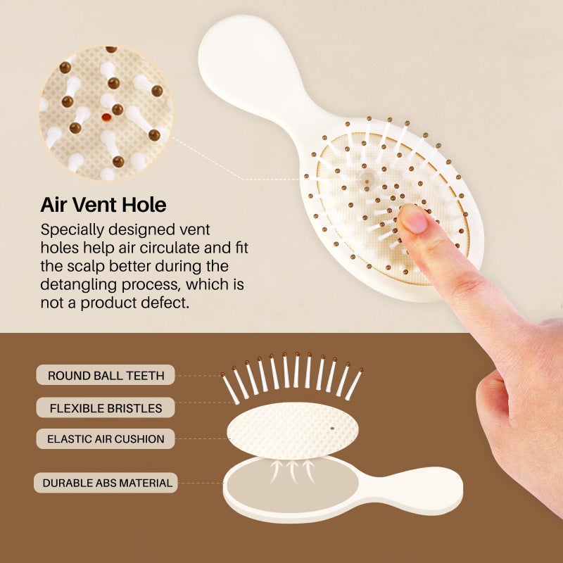 RHOS Mini Hair Brush for Women,Men and Kids-Travel Size Hair Brush for Purse,Pocket,backpack-Small Cushion Paddle Brush with Soft Bristles-Mini Detangler Brush for All Hair Types(1 Pack-Beige) - Image 4