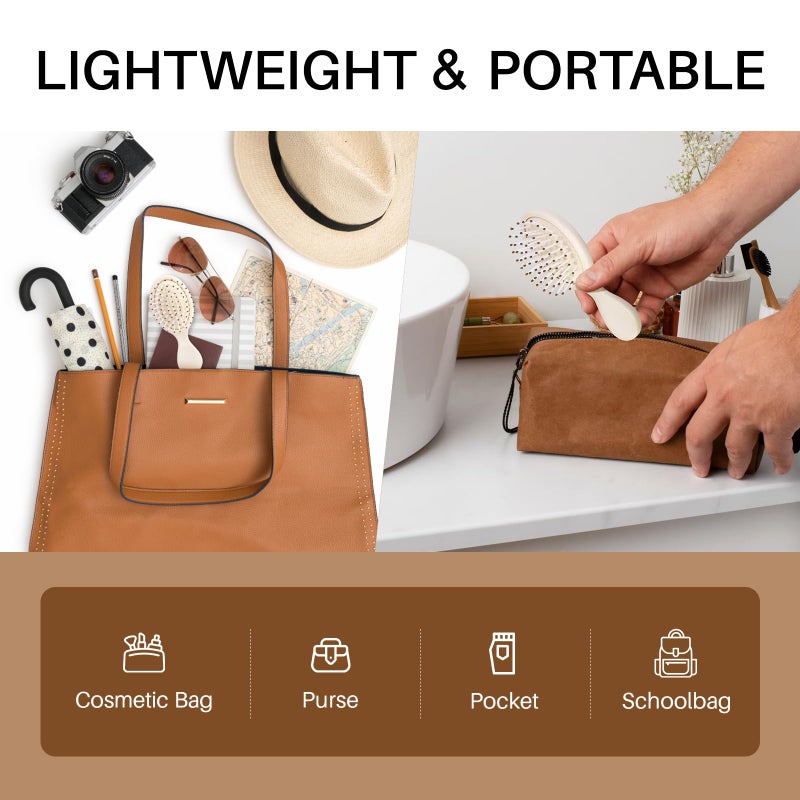 RHOS Mini Hair Brush for Women,Men and Kids-Travel Size Hair Brush for Purse,Pocket,backpack-Small Cushion Paddle Brush with Soft Bristles-Mini Detangler Brush for All Hair Types(1 Pack-Beige) - Image 3