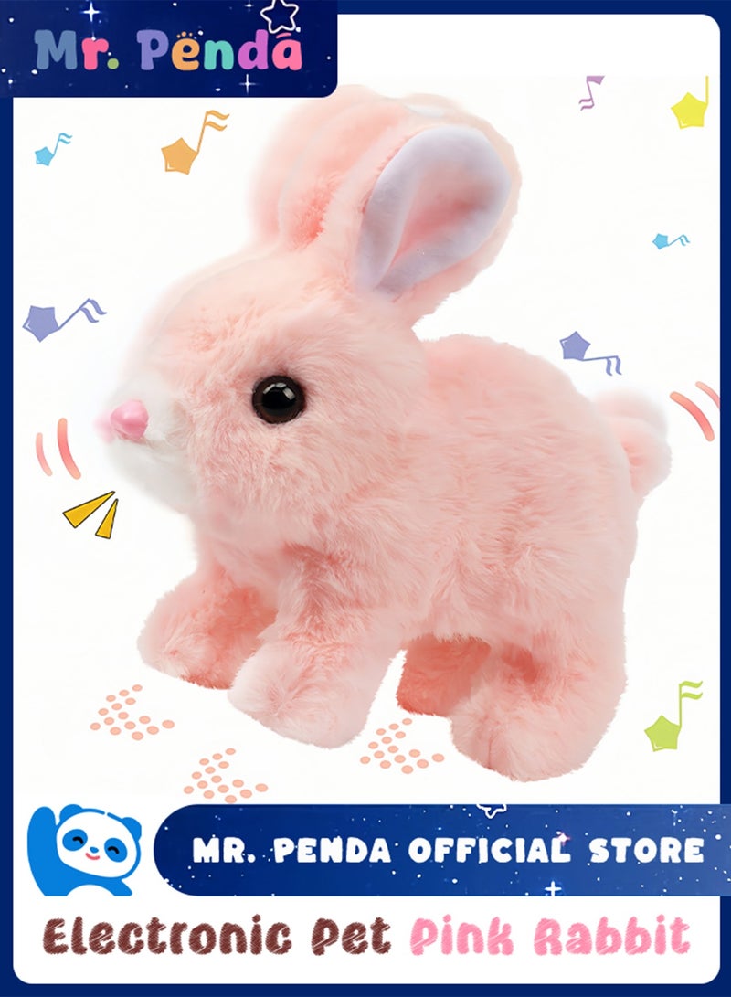 Mr. Penda Hopping Rabbit Interactive Electronic Pet, Plush Bunny Toy with Sounds and Movements Animated Walking Wiggle Ears Twitch Nose Gifts for Toddlers Birthday (Pink) - Image 1