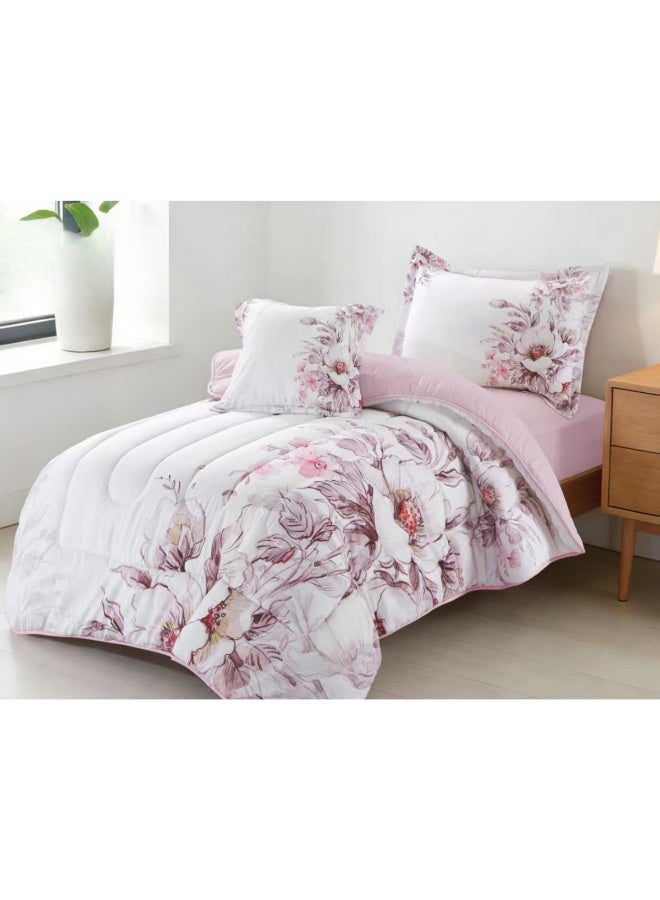 SMART HOME 4-Piece Single Bed Set with Luxurious Filling – Includes a Quilted Comforter, Fitted Sheet, 1 Pillowcase, and 1 Square Cushion Cover – Soft and Comfortable Single Bed Set for Sleeping – Suitable for Bedrooms and Hotels – All-Season Sleeping Set – Quilt Size: 230x170 cm – Made from High-Quality Microfiber - Image 4