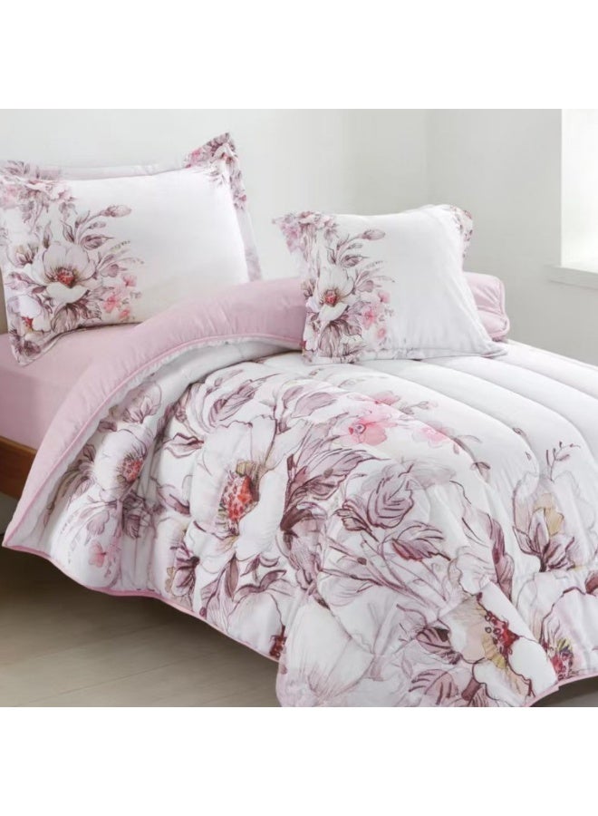 SMART HOME 4-Piece Single Bed Set with Luxurious Filling – Includes a Quilted Comforter, Fitted Sheet, 1 Pillowcase, and 1 Square Cushion Cover – Soft and Comfortable Single Bed Set for Sleeping – Suitable for Bedrooms and Hotels – All-Season Sleeping Set – Quilt Size: 230x170 cm – Made from High-Quality Microfiber - Image 3
