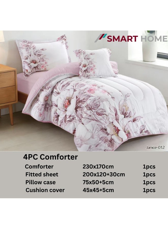 SMART HOME 4-Piece Single Bed Set with Luxurious Filling – Includes a Quilted Comforter, Fitted Sheet, 1 Pillowcase, and 1 Square Cushion Cover – Soft and Comfortable Single Bed Set for Sleeping – Suitable for Bedrooms and Hotels – All-Season Sleeping Set – Quilt Size: 230x170 cm – Made from High-Quality Microfiber - Image 2