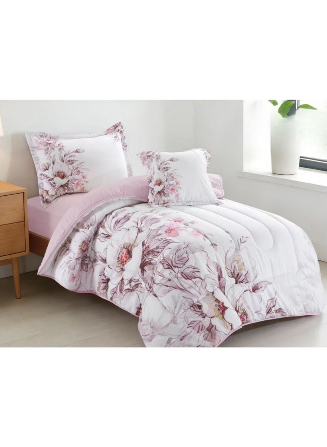 SMART HOME 4-Piece Single Bed Set with Luxurious Filling – Includes a Quilted Comforter, Fitted Sheet, 1 Pillowcase, and 1 Square Cushion Cover – Soft and Comfortable Single Bed Set for Sleeping – Suitable for Bedrooms and Hotels – All-Season Sleeping Set – Quilt Size: 230x170 cm – Made from High-Quality Microfiber - Image 1