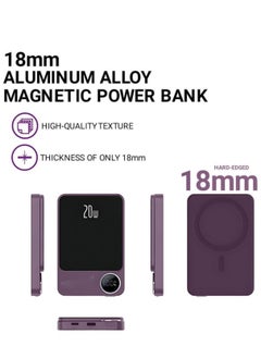 Lisen 2 in 1 Wireless Power Bank All Mobile Types Fast Charging 5000 mAh 20w With Digital Screen For MagSafe for iPhone and Andriod With Wire Battery Power bank Portable Fast Charger Pocket Size Purple  - Image 4