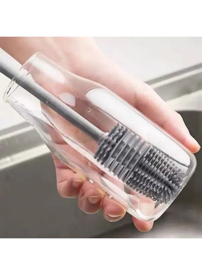 Gray Long Handle Silicone Bottle Brush Flexible Bristles Deep Clean Cups Coffee Maker - Image 2
