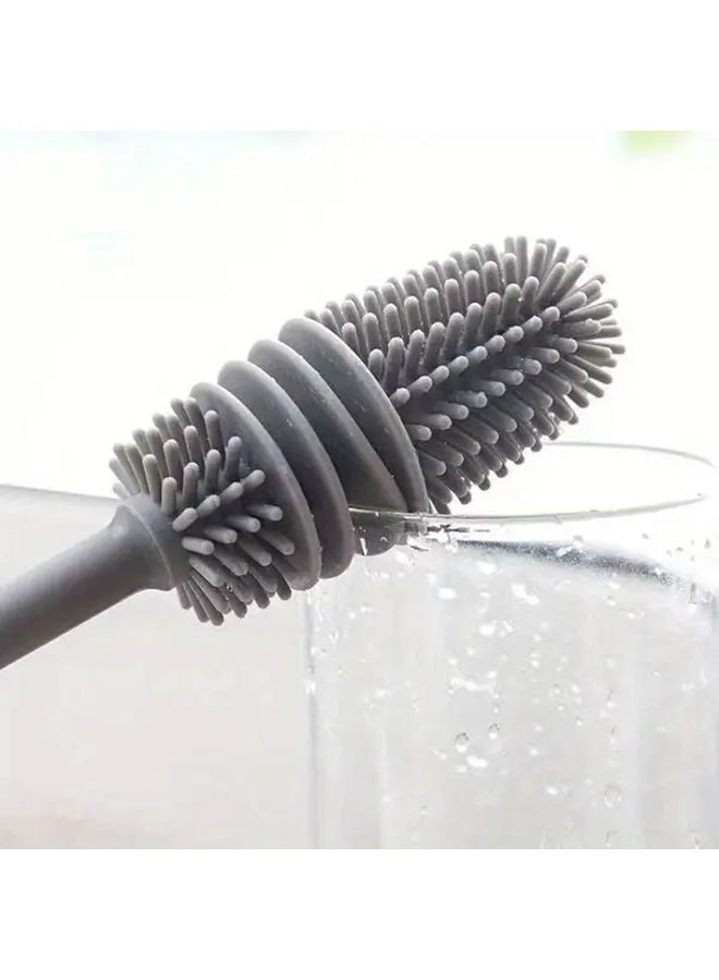 Gray Long Handle Silicone Bottle Brush Flexible Bristles Deep Clean Cups Coffee Maker - Image 4
