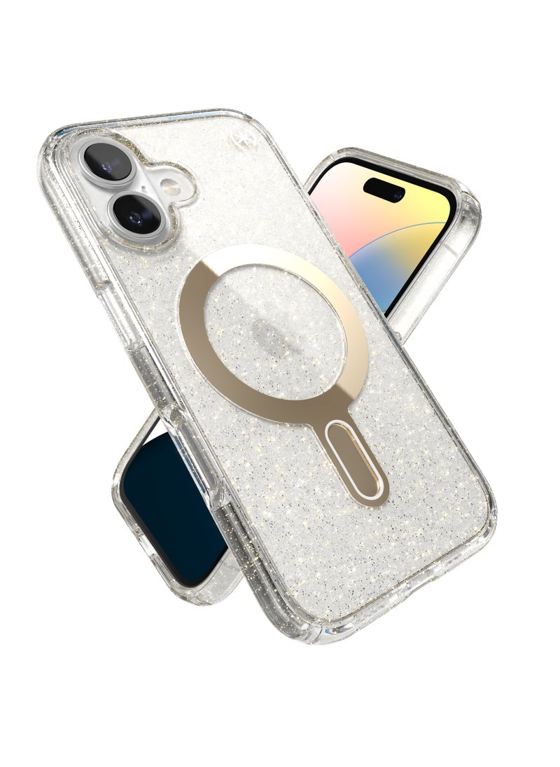 Speck - Speck iPhone 16 Presidio Lux Glitter Magsafe with ClickClock- CLEAR/CLEAR /GOLD GLITTER - Image 1