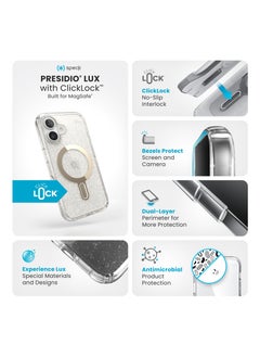 Speck Speck iPhone 16 Presidio Lux Glitter Magsafe with ClickClock- CLEAR/CLEAR /GOLD GLITTER  - Image 4