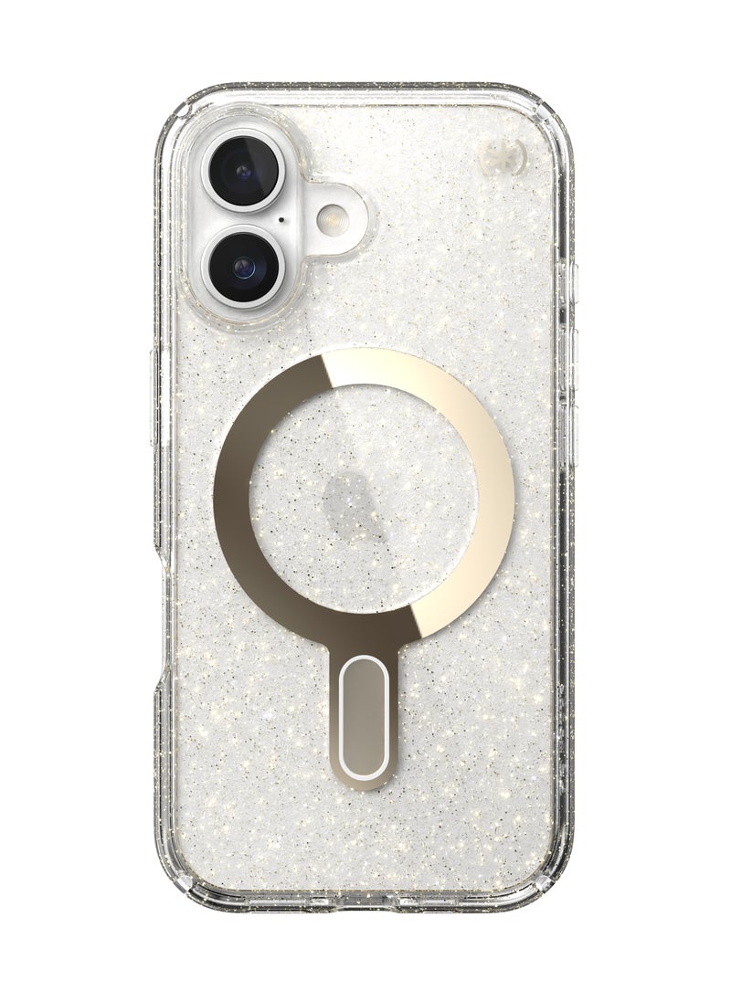 Speck - Speck iPhone 16 Presidio Lux Glitter Magsafe with ClickClock- CLEAR/CLEAR /GOLD GLITTER - Image 1