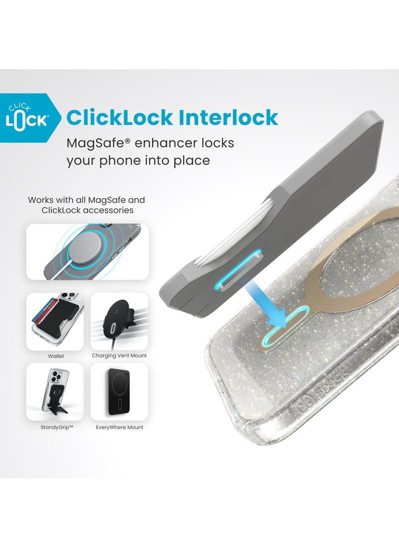 Speck - Speck iPhone 16 Presidio Lux Glitter Magsafe with ClickClock- CLEAR/CLEAR /GOLD GLITTER - Image 1