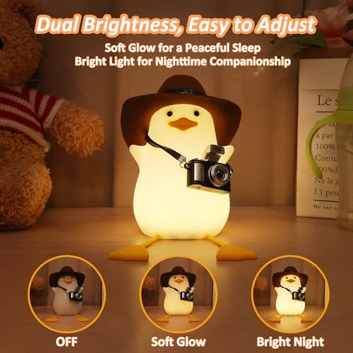 Anywin Duck Night Light for Kids, Cute Benson Ducks Gifts, Squishy Touch Silicone Animal Nursery Bedside Lamp Goose Gifts, Dimmer & Rechargeable, Birthday Gifts for Boys Girls Women Teens(Cowboy Duck) - Image 3