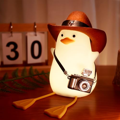 Anywin Duck Night Light for Kids, Cute Benson Ducks Gifts, Squishy Touch Silicone Animal Nursery Bedside Lamp Goose Gifts, Dimmer & Rechargeable, Birthday Gifts for Boys Girls Women Teens(Cowboy Duck) - Image 1