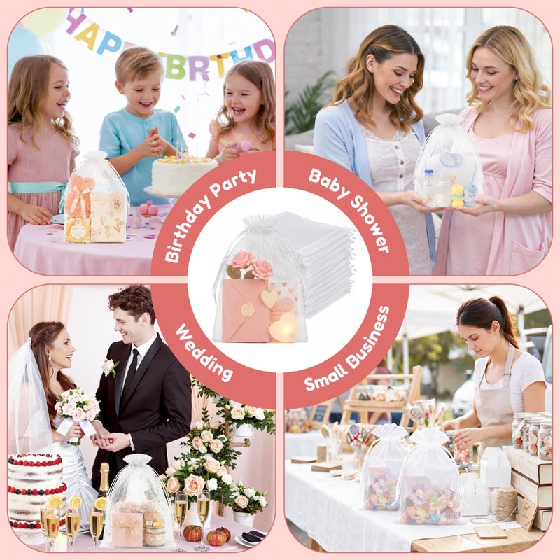 Crweety 50PCS Organza Bags 8x12 Large, Bulk Mesh Bags Drawstring Gift Bag for Wedding Favors Treats Goodie Sachet Jewelry Easter Candy, White Clear Gift Baggies Pouches for Birthday Baby Shower Party - Image 3