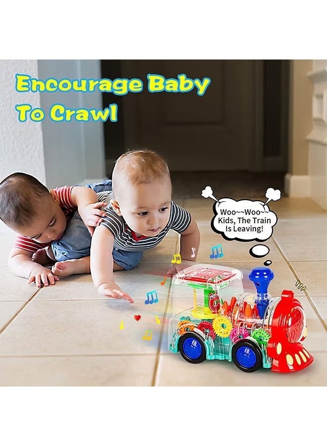 كيوومي ألعاب الأطفال مناسبة للأولاد والبنات الذين تتراوح أعمارهم بين 6 إلى 12 شهرًا، ألعاب القطار الكهربائي ذات الإضاءة الرائعة والمؤثرات الصوتية مثالية لهدايا عيد ميلاد الأطفال - Image 2