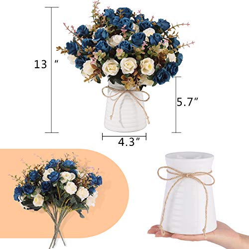 MOOMASS Lifelike Artificial Rose Bouquets and Ceramic vases, Fake Silk Roses, Suitable for Wedding, Dining Table, Office, Party and Home Decoration（Blue） - Image 2