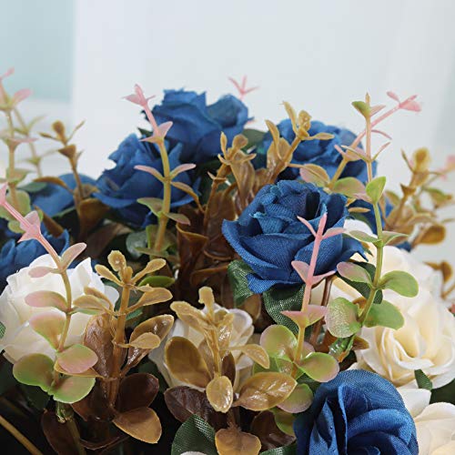 MOOMASS Lifelike Artificial Rose Bouquets and Ceramic vases, Fake Silk Roses, Suitable for Wedding, Dining Table, Office, Party and Home Decoration（Blue） - Image 3