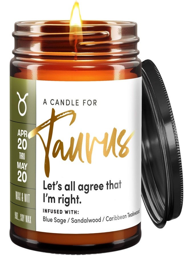 Wax & Wit Taurus Gifts for Women, Zodiac Astrology Gifts for Women, Zodiac Candle, April May Birthday Gift for Woman, Horoscope Gift – 9oz, 50Hr Burn, Soy Wax - Image 1