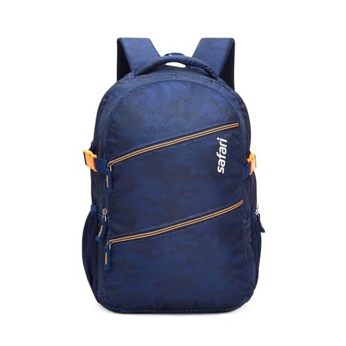 Safari Omega Plus 30L Casual Laptop Backpack, 2 compartments, Raincover, Organizer, Full body print, Bottle holder, Front pockets Color- Blue - Image 1