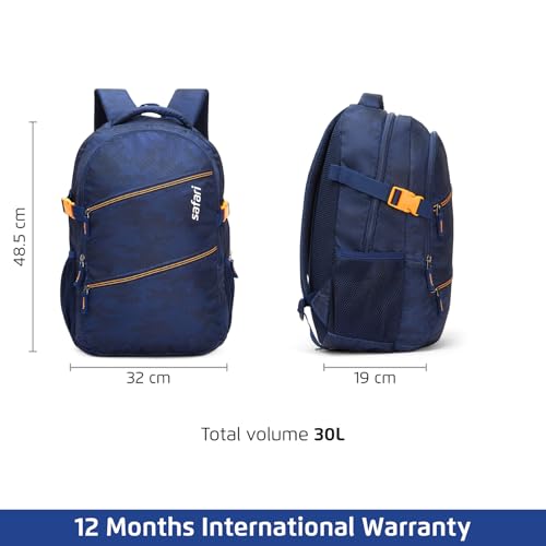Safari Omega Plus 30L Casual Laptop Backpack, 2 compartments, Raincover, Organizer, Full body print, Bottle holder, Front pockets Color- Blue - Image 5