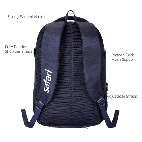 Safari Omega Plus 30L Casual Laptop Backpack, 2 compartments, Raincover, Organizer, Full body print, Bottle holder, Front pockets Color- Blue - Image 4