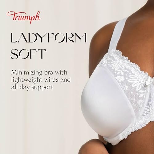Triumph Ladyform Soft W Minimizing Bra for Women - Soft Full-Coverage Underwire Bra with All-Day Comfort - White, 38DD - Image 3