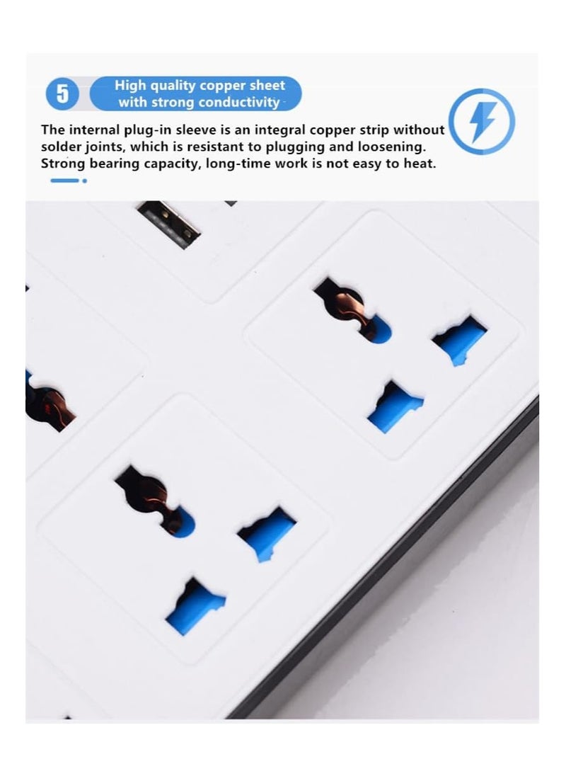 GLOBE GOODS - Universal Extension Lead with Multiple Function UK Plug 3 Pin Socket Outlet with 6 Gang 3, USB Port 1 Type-C Port,1.8M Electric Socket Mains Strip for Home Kitchen and Office(White) - Image 1