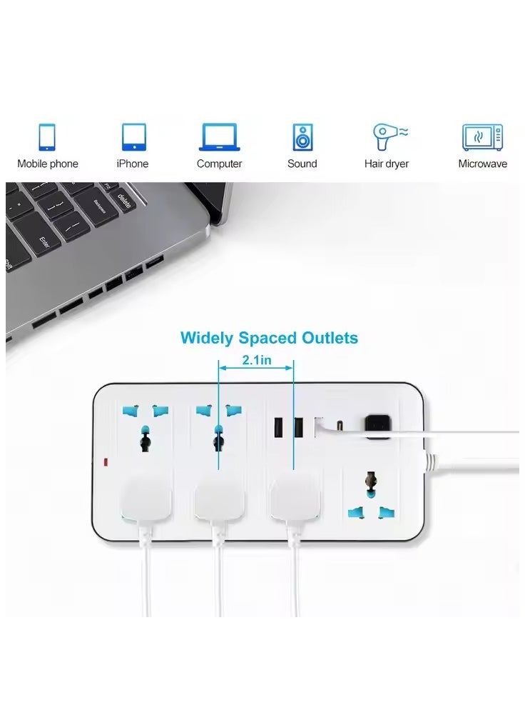 GLOBE GOODS - Universal Extension Lead with Multiple Function UK Plug 3 Pin Socket Outlet with 6 Gang 3, USB Port 1 Type-C Port,1.8M Electric Socket Mains Strip for Home Kitchen and Office(White) - Image 1
