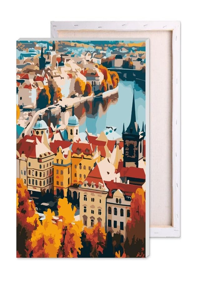 CRAFT MATE CRAFTMATE Framed DIY Paint by Numbers Canvas Art Kit | European City Painting | Prague Panorama Design for Adults and Kids | Paint by Numbers Kit | 12 inch x 16 inch - Image 1
