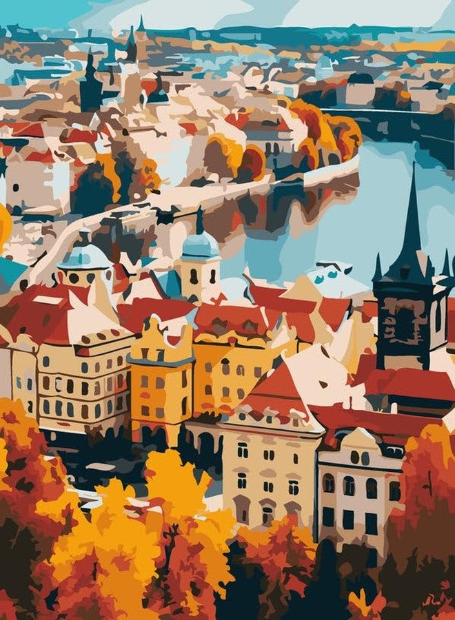 CRAFT MATE CRAFTMATE Framed DIY Paint by Numbers Canvas Art Kit | European City Painting | Prague Panorama Design for Adults and Kids | Paint by Numbers Kit | 12 inch x 16 inch - Image 2