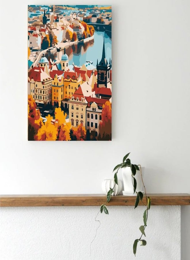 CRAFT MATE CRAFTMATE Framed DIY Paint by Numbers Canvas Art Kit | European City Painting | Prague Panorama Design for Adults and Kids | Paint by Numbers Kit | 12 inch x 16 inch - Image 3