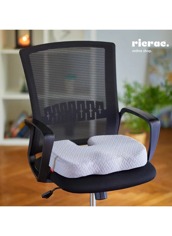 ricrac - Rall Comfort-to-Go Tailbone Cushion – Grey Support with Black Logo Charm for Office, Travel & Home. - Image 1