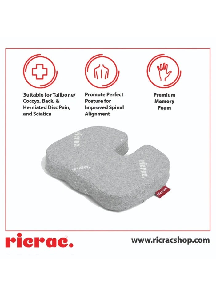 ricrac - Rall Comfort-to-Go Tailbone Cushion – Grey Support with Black Logo Charm for Office, Travel & Home. - Image 1