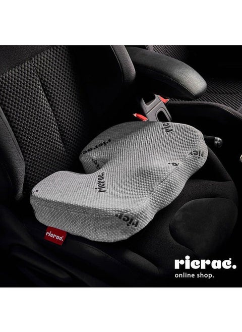 Rall Comfort-to-Go Tailbone Cushion – Grey Support with Black Logo Charm for Office, Travel & Home.