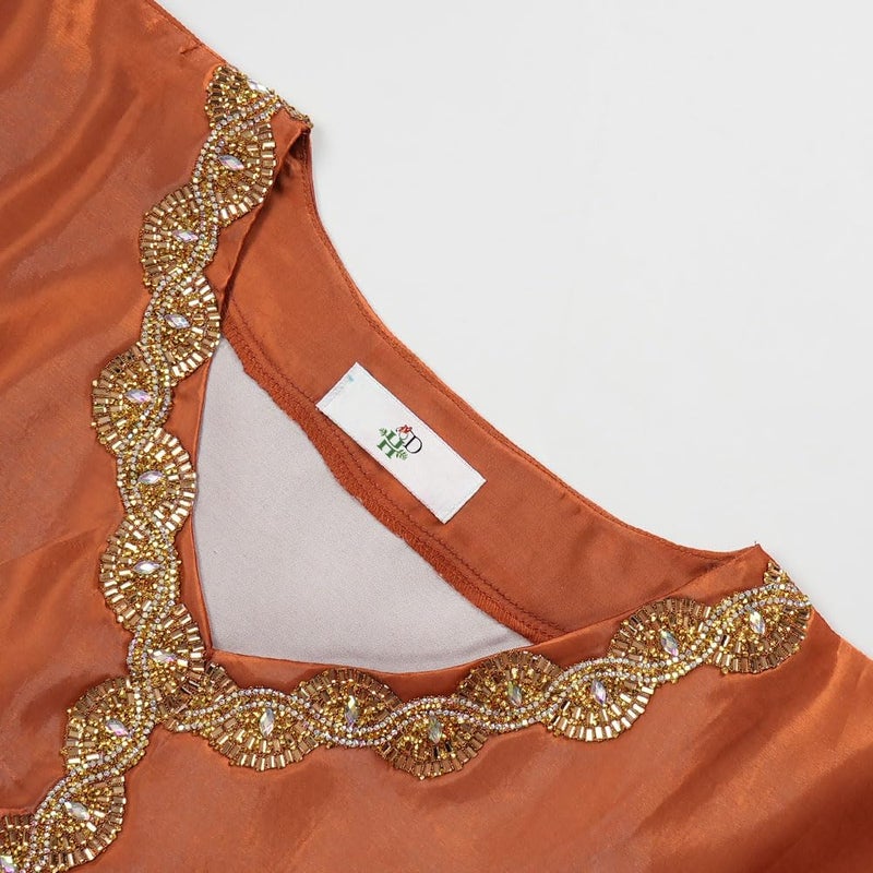 HD African Boubou Dress for Woman Fashion Bead Mousse Brown Gown One Size - Image 2