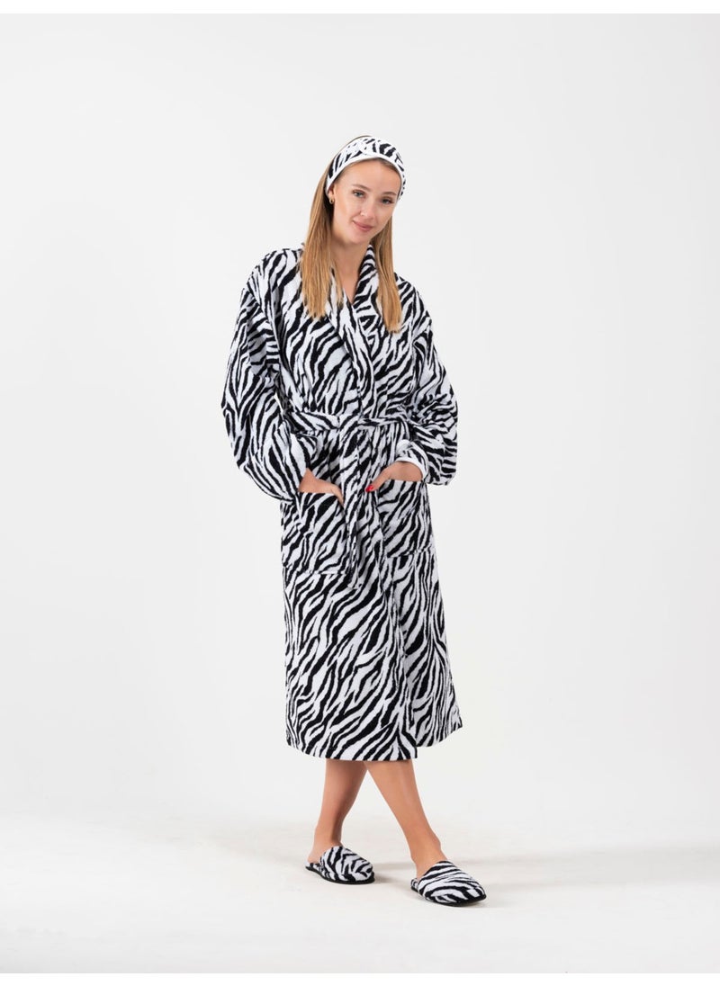 Ender Home Bathrobe Printed Shawl Two Pockets Belted Cotton Boucle Bathrobe  - Image 1